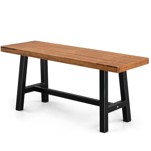VINGLI Outdoor Bench with Metal Legs Rustic, Wood Dining Bench Indoor Outdoor Porch Benches for Yard Garden Dining (40in)