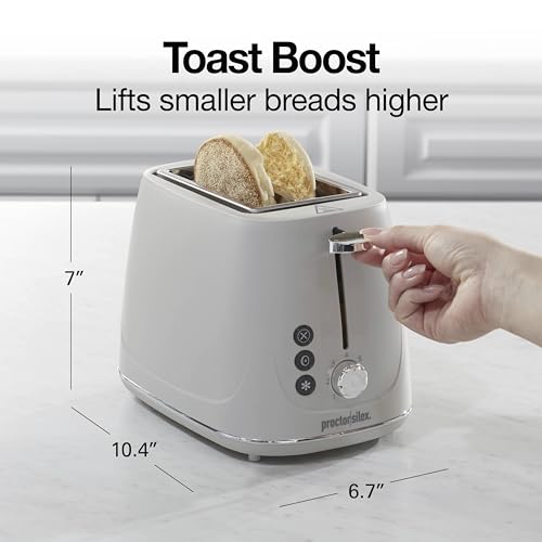 Proctor Silex Plastic 2 Slice Toaster, Bagel, Defrost & Cancel Buttons, Browning Control With 7 Shades, Auto Shutoff, Slide-Out Crumb Tray, Oat White (22660)