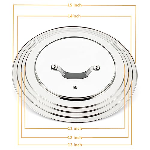 HOMVIDA 15 inch Large Universal Lid for 11-15" Pans Pots, Stainless Steel Pan Lid Cover for 11 12 13 14 15 In Cast Iron Skillets Frying Pans Woks
