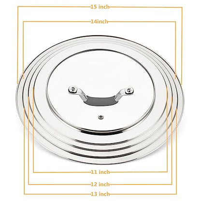 HOMVIDA 15 inch Large Universal Lid for 11-15" Pans Pots, Stainless Steel Pan Lid Cover for 11 12 13 14 15 In Cast Iron Skillets Frying Pans Woks