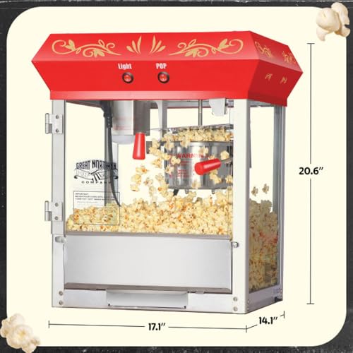 Great Northern Popcorn Company Red 6 oz. Ounce Foundation Old-Fashioned Movie Theater Style Popcorn Popper