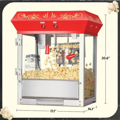 Great Northern Popcorn Company Red 6 oz. Ounce Foundation Old-Fashioned Movie Theater Style Popcorn Popper