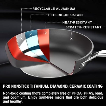 MsMk Crepe Pan with Spreader, 8 Inch Titanium and Ceramic Nonstick Flat Skillet Tortilla Egg Pan, Induction Compatible, PFOA Free, Oven Safe to 700°F