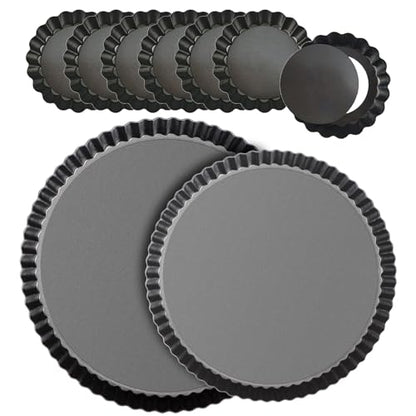 RICHSC-PAN Tart Pan Set, 11 & 9 Inch Tart Pans with 6Pcs 4 Inch Mini Pans. Removable Bottom, Non-Stick Coating, For Tart Quiche Pie Making. Suitable for Family Festivals and Gatherings.(8 Pack)