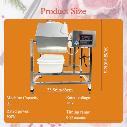 TECHTONGDA 80L Meat & Vegetable Tumbler Marinator, Vacuum Curing Marinating Tumbling Rolling Machine for Chicken Steak, Sausage & More, Food Tumbler Marinating Machine with Bidirectional Rotation
