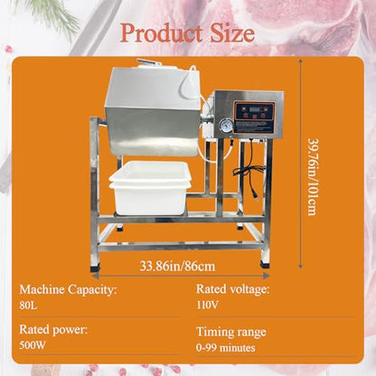 TECHTONGDA 80L Meat & Vegetable Tumbler Marinator, Vacuum Curing Marinating Tumbling Rolling Machine for Chicken Steak, Sausage & More, Food Tumbler Marinating Machine with Bidirectional Rotation