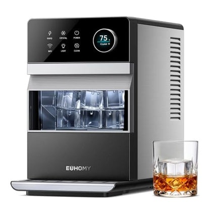 EUHOMY 2'' Clear Ice Cube Maker Countertop with APP, 110 Pcs Daily Cubes