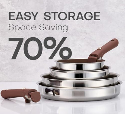 CAROTE 22PCS Stainless Steel Cookware Set, Ceramic Hybrid Nonstick Pots and Pans Set, Titanium Cookware, Kitchen Cookware Set, Induction Safe, Oven Safe, Brown, Mothers Day Gifts