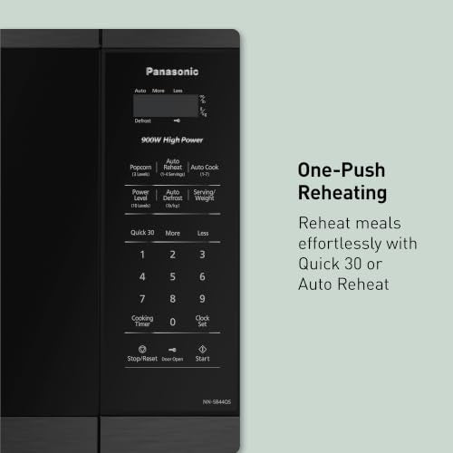 Panasonic Countertop Microwave Oven, 900W, 0.9 Cu. Ft., Sensor Cook and Reheat, 10 Power Levels, Auto Defrost, Keep Warm, Child Lock, Black Stainless Steel - NN-SB44QS