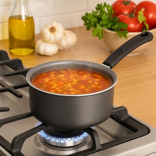 1-Quart Non-Stick Sauce Pan with Stay-Cool Handle, Gray, Steel, Even Heat Distribution, Easy-Clean Coating