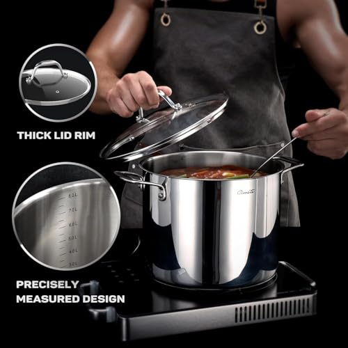 Ciwete 11-Piece Tri-Ply Stainless Steel Pots and Pans Set, 18/10 Stainless Steel Cookware Set with Steamer Insert, Induction Kitchen Cookware Sets with Cool Ergonomic Handles, Dishwasher, Oven Safe