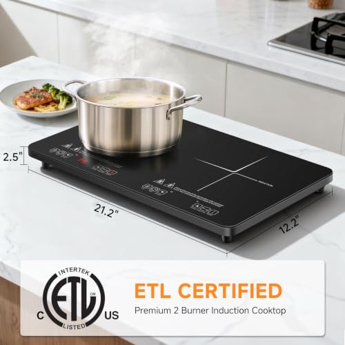 AMZCHEF Double Induction Cooktop, 1800W 2 Burner, ETL Certified