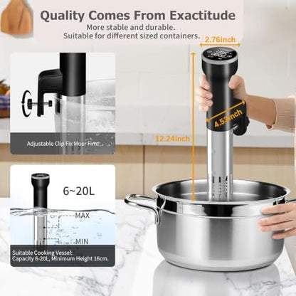 CATTLEMAN Sous Vide Machine WiFi, IPX7 Immersion Circulator, 1000W
