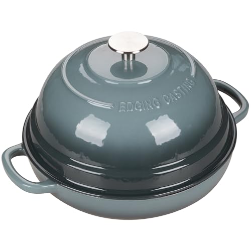 EDGING CASTING Enameled Cast Iron Dutch Oven Pot with Lid, Round Bread Oven for Homemade Sourdough Bread Baking, 6 Quart, Slateblue