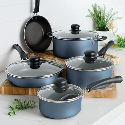 9 Piece Non Stick Cookware Set, Blue Kitchen Cooking Pots and Pans Set