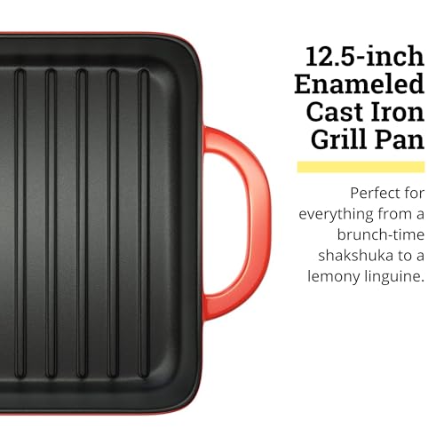 Lodge 12.5 x 8 Inch Enamel Cast Iron Grill Pan - Dual Assist Handles - Use in the Oven, on the Stove, on the Grill, or Over a Campfire - Red