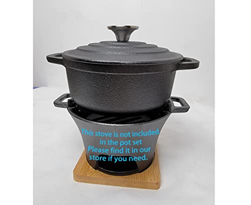 HAWOK Cast Iron Mini Dutch Oven, Dia5.51”, 23oz, with Bamboo Tray, Set of 2, Pre-seasoned