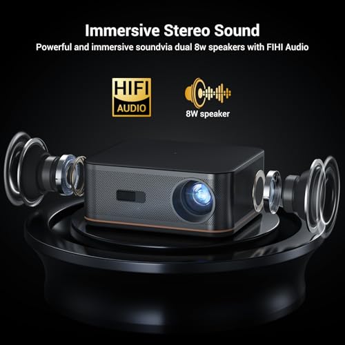 2000 ANSI 4K Decoding Projector with WiFi and Bluetooth, HAPPRUN Movie Home Theater with Auto Focus, 300'' Display for Indoor/Outdoor, Smart Proyector Compatible with Phone/TV Stick/PC/PS5