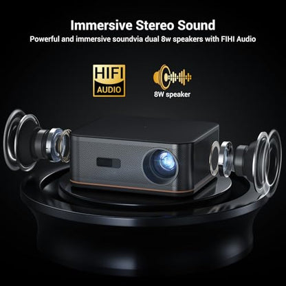 2000 ANSI 4K Decoding Projector with WiFi and Bluetooth, HAPPRUN Movie Home Theater with Auto Focus, 300'' Display for Indoor/Outdoor, Smart Proyector Compatible with Phone/TV Stick/PC/PS5