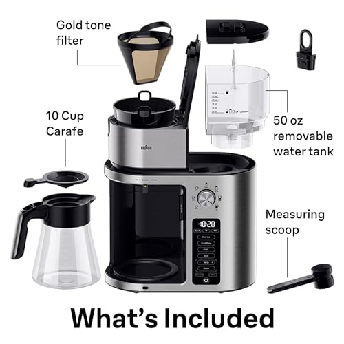 Braun MultiServe Plus 10-Cup Drip Coffee Maker - Hot & Cold Multi-Serve Brewer with Timer and Auto Start, Hot Water Dispenser, Over Ice Function, Stainless Steel & Pod-Free Design, KF9370SI