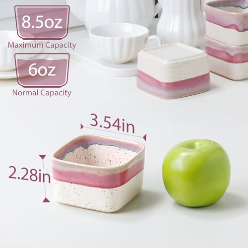 NUTRIUPS 8 oz Ramekins Oven Safe - Square Custard Cups, Ceramic Ramekins for Pudding, Creme Brulee,Souffle, Serving Dip, Ice Cream, 4-Piece Set (Pastel Lilac Flow)
