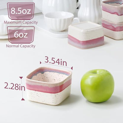 NUTRIUPS 8 oz Ramekins Oven Safe - Square Custard Cups, Ceramic Ramekins for Pudding, Creme Brulee,Souffle, Serving Dip, Ice Cream, 4-Piece Set (Pastel Lilac Flow)