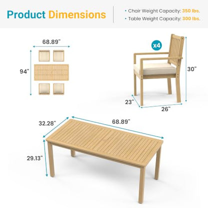 FansaFurn 5 Piece Acacia Outdoor Patio Table and Chairs Set for All-Weather