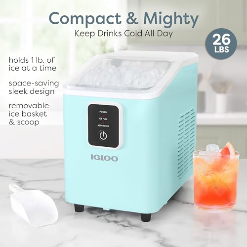 Igloo Ice Maker Countertop, Portable Ice Maker, 26lbs, Aqua