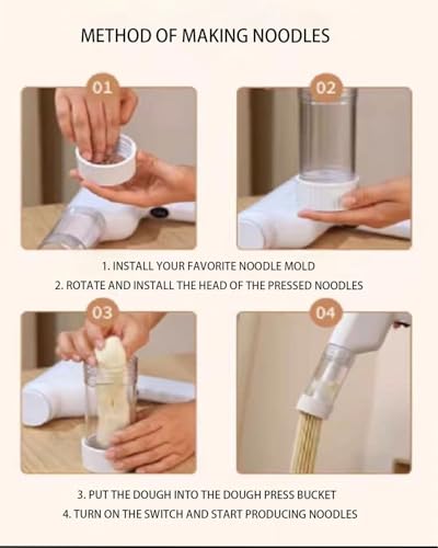 Handheld Electric Noodle Machine, Portable Italian Noodle Making Machine With Mold And Cutting Tools, 6-In-1 Cordless Noodle Machine, Automatic Dough Pressing Machine With Cleaning Brush - White