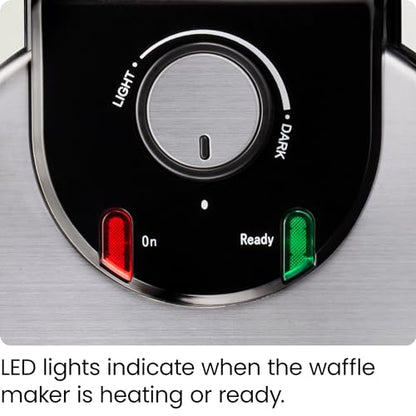Chefman Rotating Belgian Waffle Maker, 180° Flip Iron w/ Non-Stick Plates, Adjustable Timer, Locking Lid, & Drip Plate, Space Saving Storage, Mess-Free Breakfast, Stainless Steel/Black