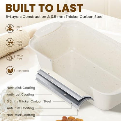 Kikcoin 22 PCS Nonstick Baking Pans Set, Stackable Bakeware Sets with Silicone Handles, 450°F Oven Safe Baking Sheet Set, Easy Release Cookie Sheets for Baking, Cream