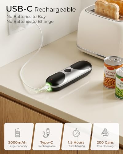 Electric Can Opener, One-Touch Automatic Can Opener, USB Rechargeable Electric Can Opener for Seniors with Arthritis- Cordless Battery Powered, Side Cut, Smooth Edge, Handsfree, for Any Size Cans
