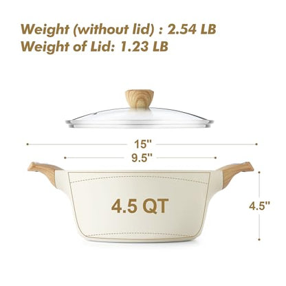 SENSARTE Ceramic Nonstick Stock Pot with Lid, 2.6/4.5/6.6/8.5/11 QT Soup Pot Casserole Pot, Non-toxic Healthy Pasta Pot, Large Cooking Pot Stew Pot, Induction Compatible, PFOA PFAS PTFE Free, White