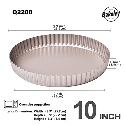 Bakeley 10-Inch Round Tart Pan with Loose Removable Bottom, Non-Stick Carbon Steel Quiche Pan for Oven Baking (Champagne Gold)