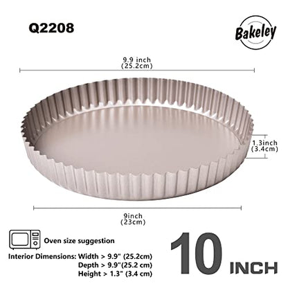 Bakeley 10-Inch Round Tart Pan with Loose Removable Bottom, Non-Stick Carbon Steel Quiche Pan for Oven Baking (Champagne Gold)