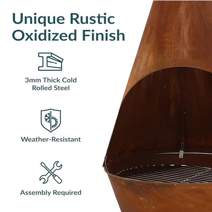 Sunnydaze Large Chiminea Outdoor Fireplace - Outdoor Wood-Burning Fireplace - Chimney Fire Pit with Grill Grate - Rustic - 75" H