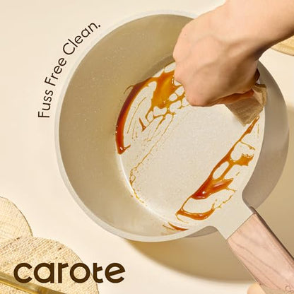 CAROTE 1.5Qt & 2.5Qt Sauce Pan Sets with Lid Ceramic Nonstick Pot Set Non Toxic Saucepan with Stay-cool Handle Small Kitchen Cooking Pots, Easy to Clean, Induction Comptable, PFOA FREE
