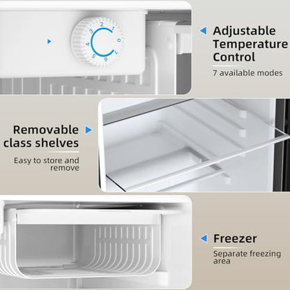 Antarctic Star 2.6 Cu.Ft.Compact Refrigerator with Freezer, Mini Fridge Single Door with Adjustable Thermostat,Removable Glass Shelves for Apartment,Dorm,Office,Kitchen，BLACK