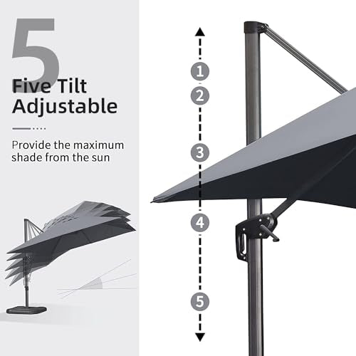 PURPLE LEAF 9' X 11.5' Patio Umbrella Outdoor Cantilever Rectangle Umbrella Aluminum Offset Umbrella with 360-degree Rotation for Garden Deck Pool Patio, Grey