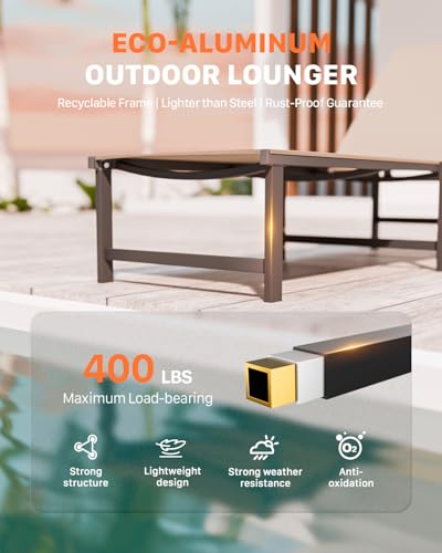 WOAJNQO Chaise Lounge Chair Outdoor,Aluminum Patio Lounge Chairs,Lounge Chairs with 5 Adjustable Backrest for Outside Beach Lawn and Backyard,Khaki