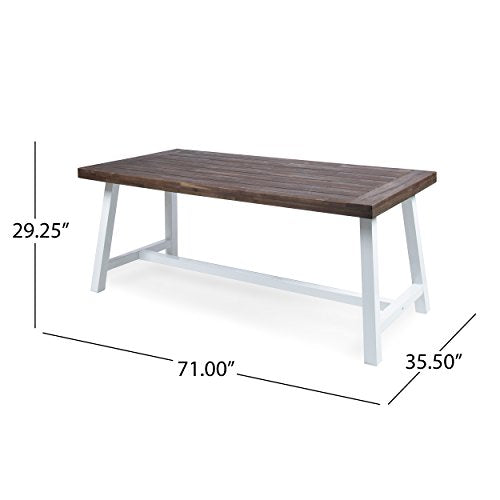 GDFStudio Cassie Outdoor Modern Industrial 3 Piece Acacia Wood Picnic Dining Set with Benches, Sandblasted Dark Brown and White Rustic Metal