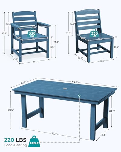 SERWALL HDPE Outdoor Dining Furniture, Outdoor Dining Set for 10, Blue
