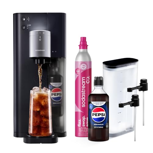 Sodastream Fountain |Soda Machine and Sparkling Water Maker Starter Kit (Silver/Black) With 60L CO2 Canister, Water Tank, 2 Flavor Connectors and Pepsi Zero Flavor