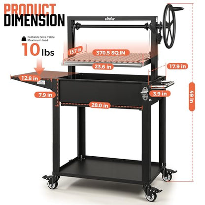 BIG HORN Santa Maria Grill, Argentine Parrilla Grill with Adjustable Height Grate, Wood Fire & Charcoal BBQ Grill, Large Outdoor Open Fire Grill with Storage for Patio & Backyard