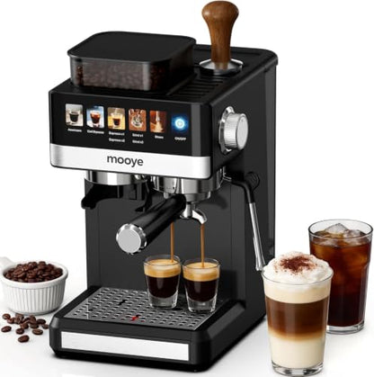 Mooye Espresso Machine with Grinder, 20 Bar Coffee Maker with Milk Frother
