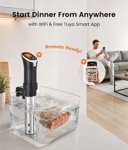Sous Vide Cooker - 1100W Sous Vide Machine Immersion Circulator, 29 Preset Free Recipes & WiFi App Control, Fast Heating with Built-in Timer