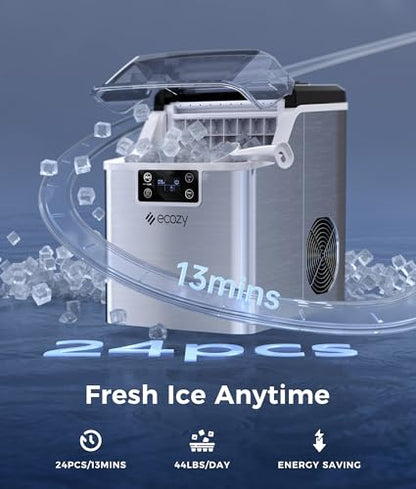 ecozy Portable Ice Cube Maker Countertop, 45 Lbs/Day, Self-Cleaning