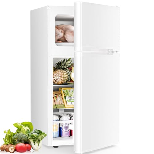 Antarctic Star Mini Fridge with Freezer, Double Door Compact Refrigerator, Adjustable Thermostat, Small Fridge for Bedroom Office Dorm Apartment, 2.45 Cu.Ft, White