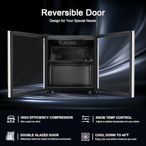 Antarctic Star 48 Can Beverage Refrigerator,12 Bottle Wine Cooler with Stainless Steel Glass Door, Digital Temperature Display,Electronic Temperature Control, Silver