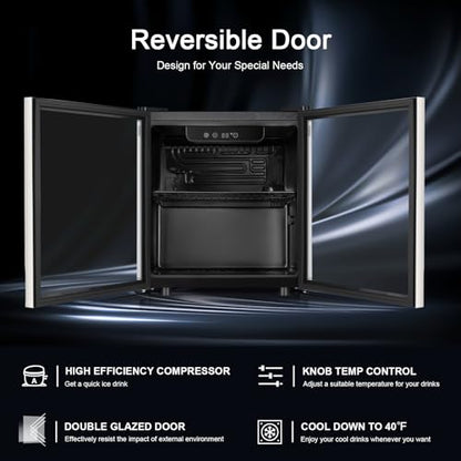 Antarctic Star 48 Can Beverage Refrigerator,12 Bottle Wine Cooler with Stainless Steel Glass Door, Digital Temperature Display,Electronic Temperature Control, Silver